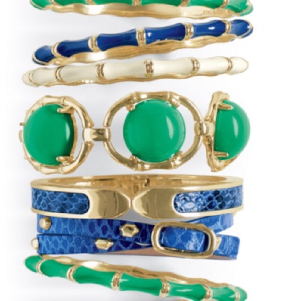 Stella & Dot | Kelly Green Cabochon + Gold Bambooππβ¨Zinnia Bracelet - Picture 1 of 10